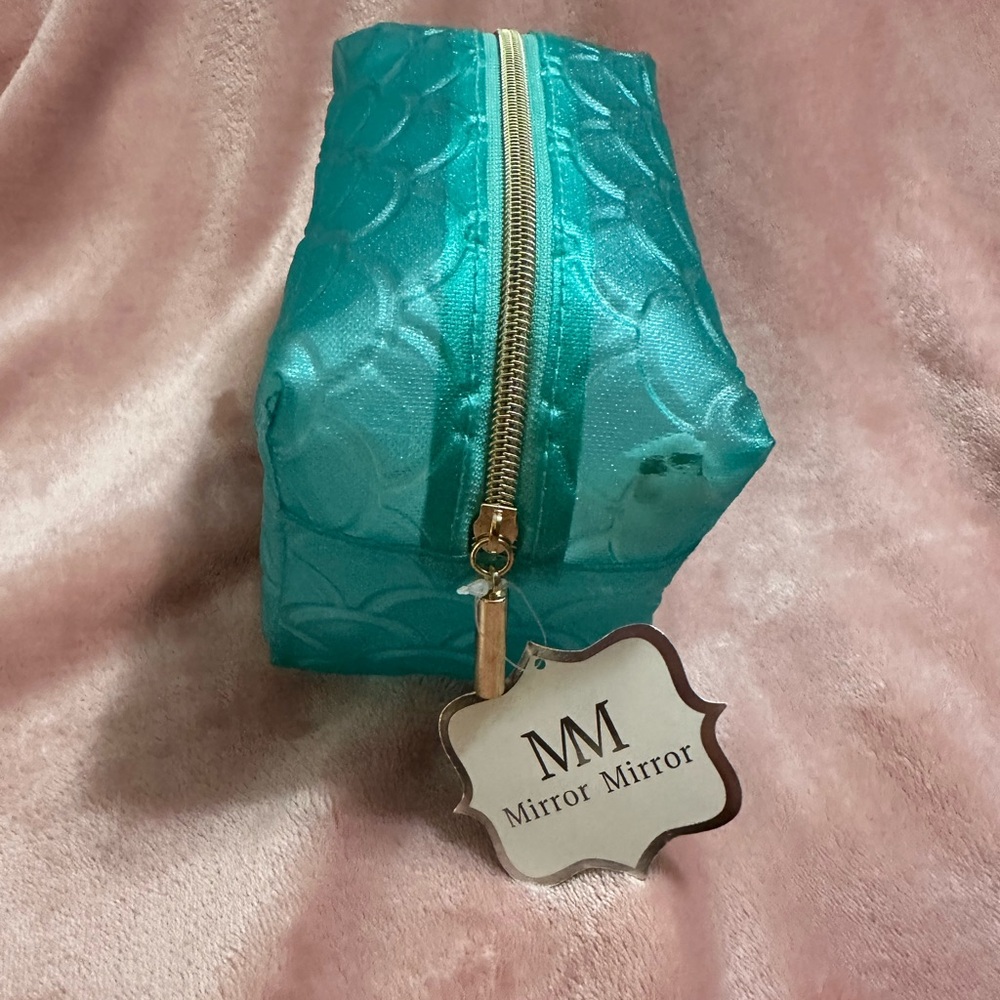 NEW TriCoastal Mirror Mirror Teal Blue Zip Cosmetic Bag